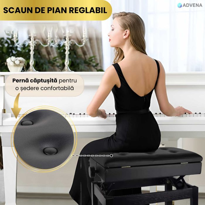 Scaun pian reglabil, sezut captust, inaltime 48-58 cm, piele naturala