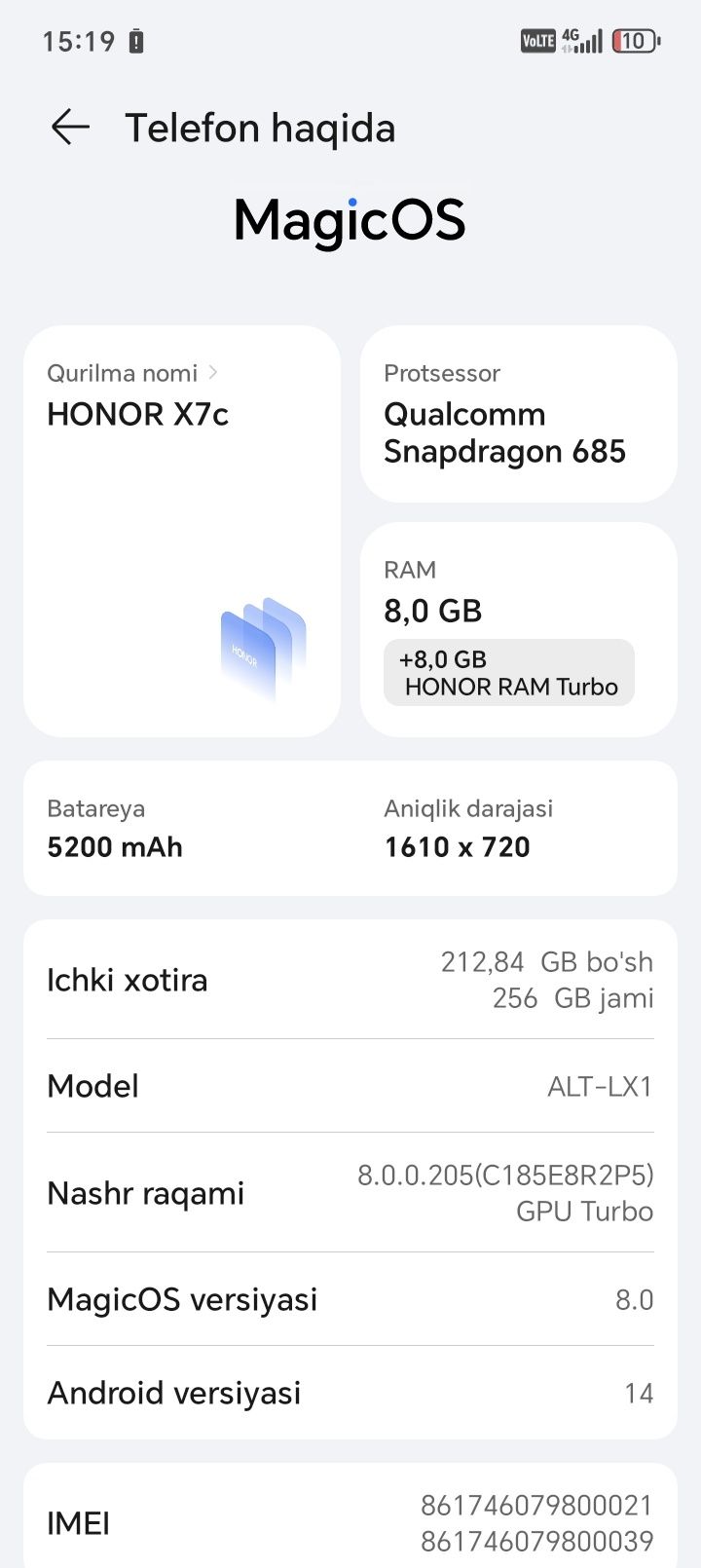 Honor x7c  sotiladi