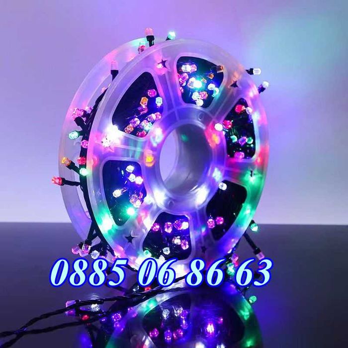 Коледни лампички 20 метра на макара, синя светлина, водоустойчиви