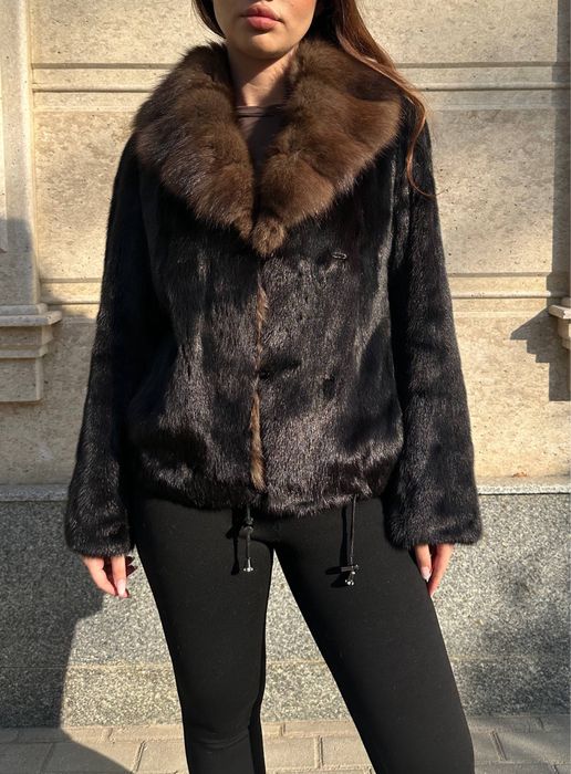 Норковая шуба воротник соболь