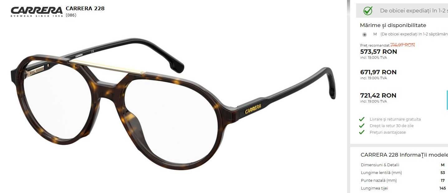 Vand rame ochelari CARRERA Havana, 100% original