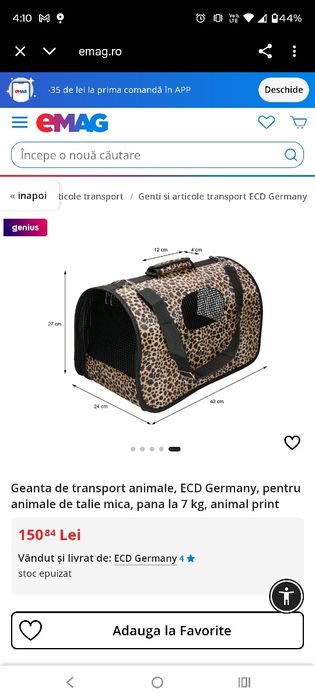 Geanta de transport animale, ECD Germany, pentru animale de talie mica