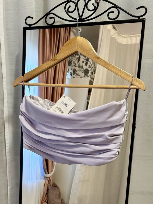Top crop tip corset cu drapaje lila Zara mărimea M