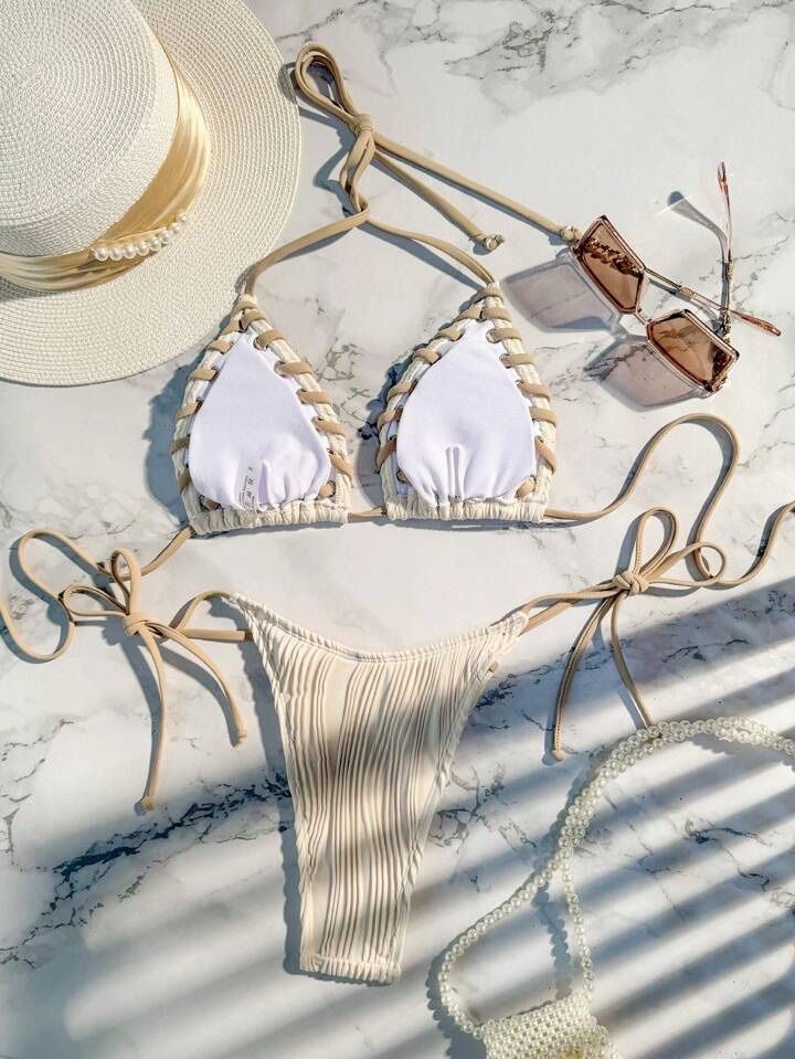 Costum de Baie C321 Bej Push Up Brazilian Set Bikini