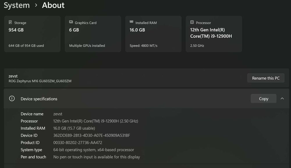 Геймърски Лаптоп i9, RTX 3060, 16GB RAM, 1TB m.2 ASUS ROG Zephyrus M16