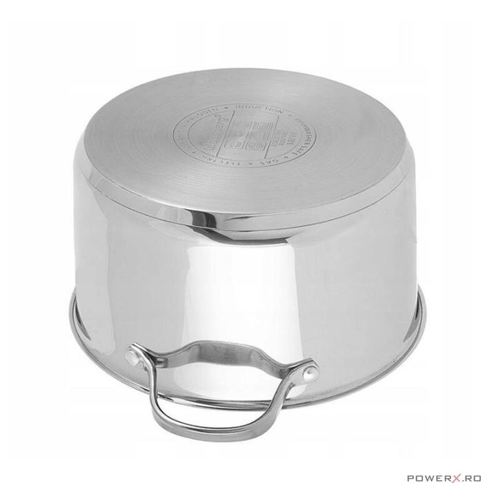 Oala din inox cu capac din sticla, 16cm 1.8litri, compatibila cu toate