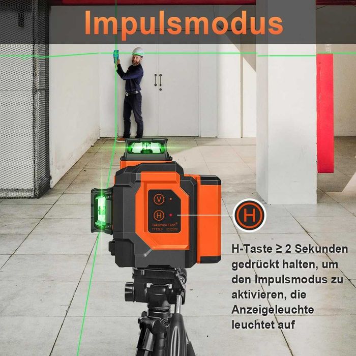 TakamineTech 3D зелен лазерен нивелир 12 линии с дистанционно