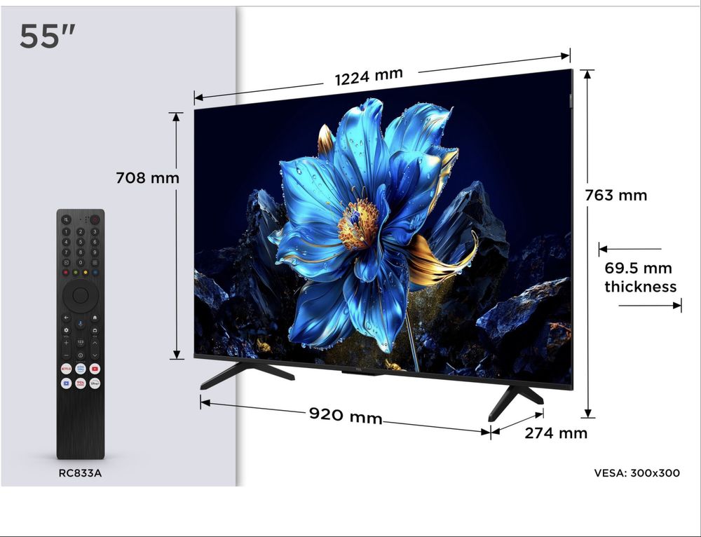 НОВ!!! Телевизор TCL QLED 55P7K, 55", Smart Google TV, 4K Ultra HD