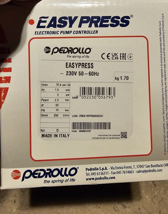 Presostat Pedrollo EASY Press 2.2 Bar 1" tol
