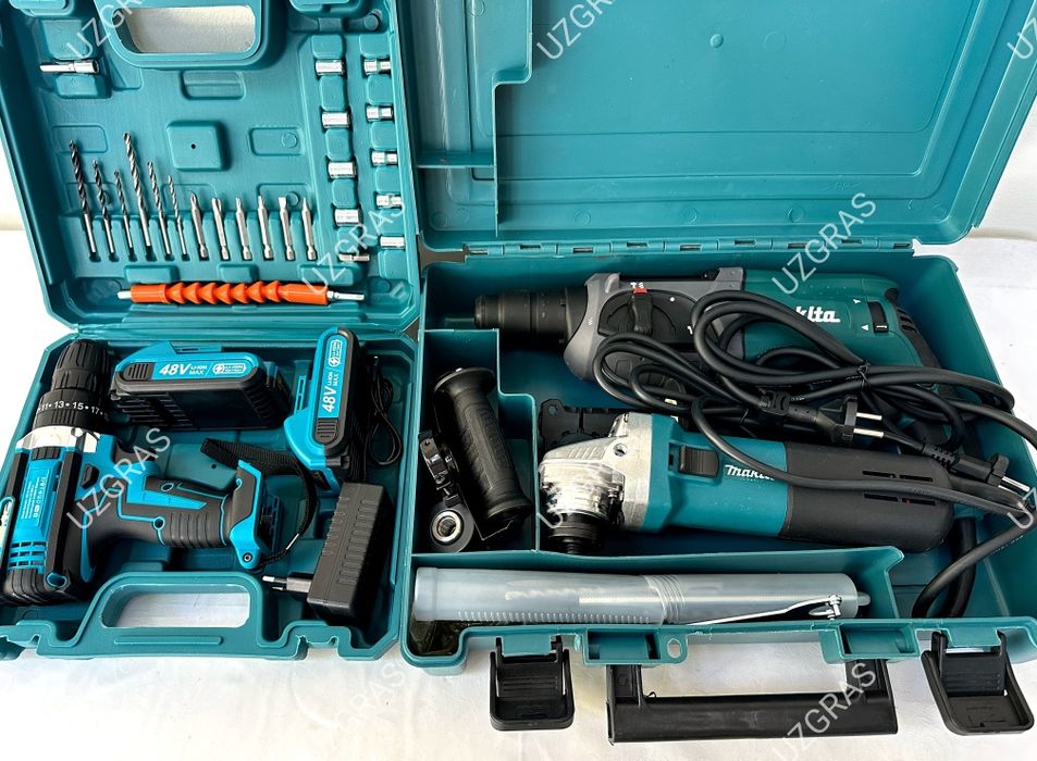 Бепул доставка комплект 3в1 Makita перфоратор + болгарка + шуруповерт