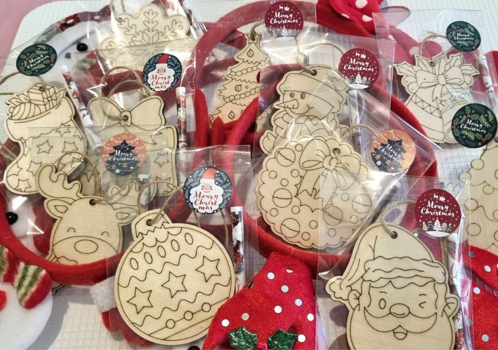 Дървени коледни украшения за оцветяване