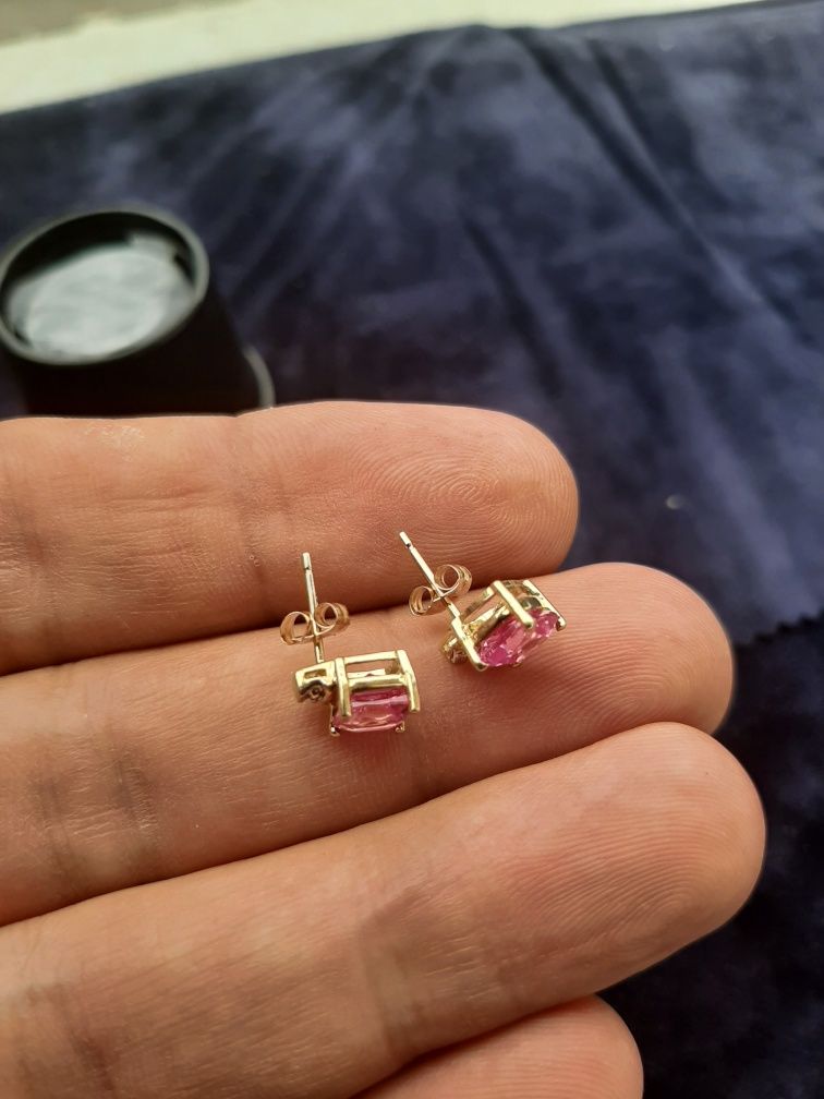Cercei aur cu rubin roz natural și diamant