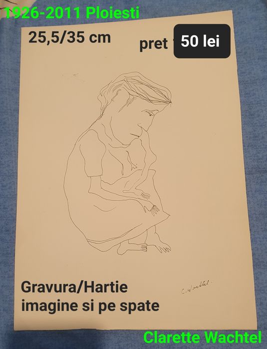 Gravura cu semnatura pe hartie