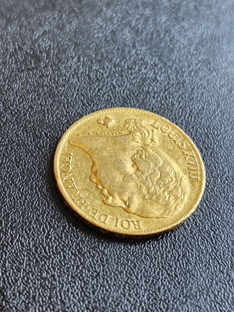 20 франка 1818 год,Луи XVIII , злато, тегло 6.45 гр,900/1000 (21.6 кар