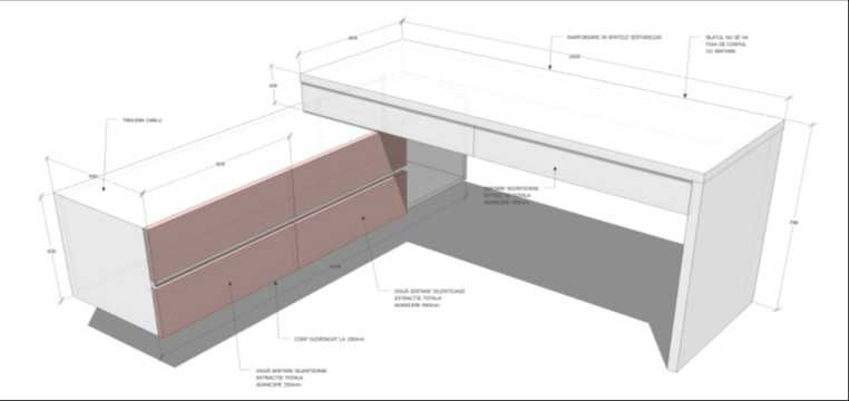 Vand birou cu extensie