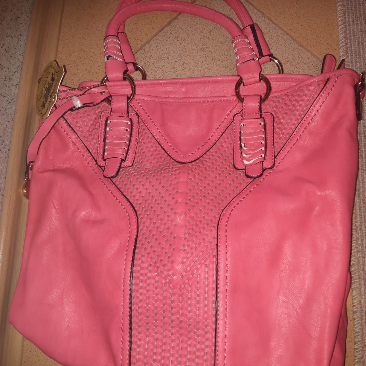 Чанта+Сандали платформа цикламено розово
