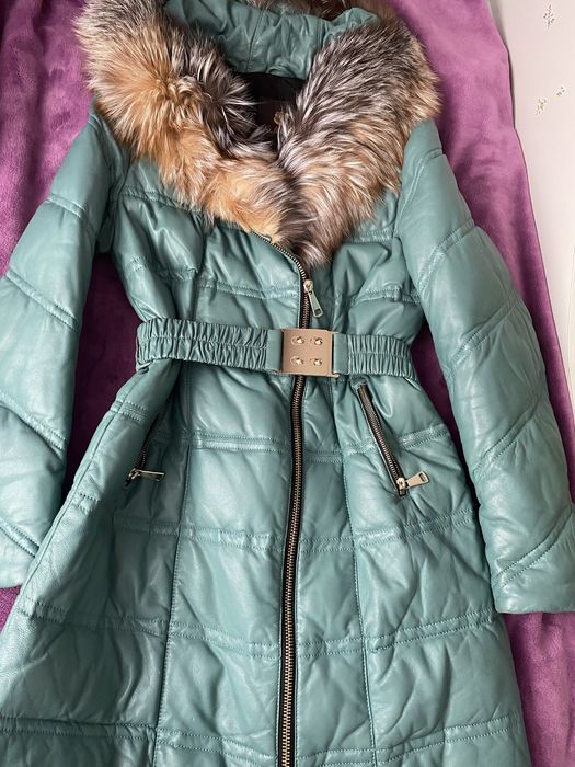 Пуховик женский зима кожа