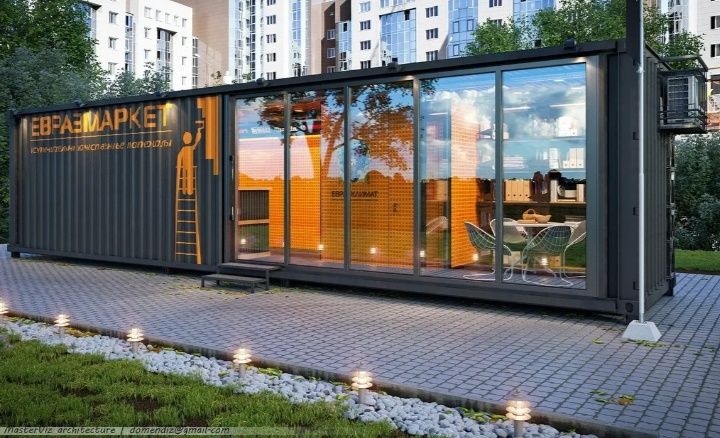 Торговый павильон из контейнера и металлаконструкции