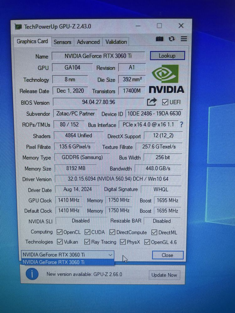 RTX Zotac 3060ti 8gb