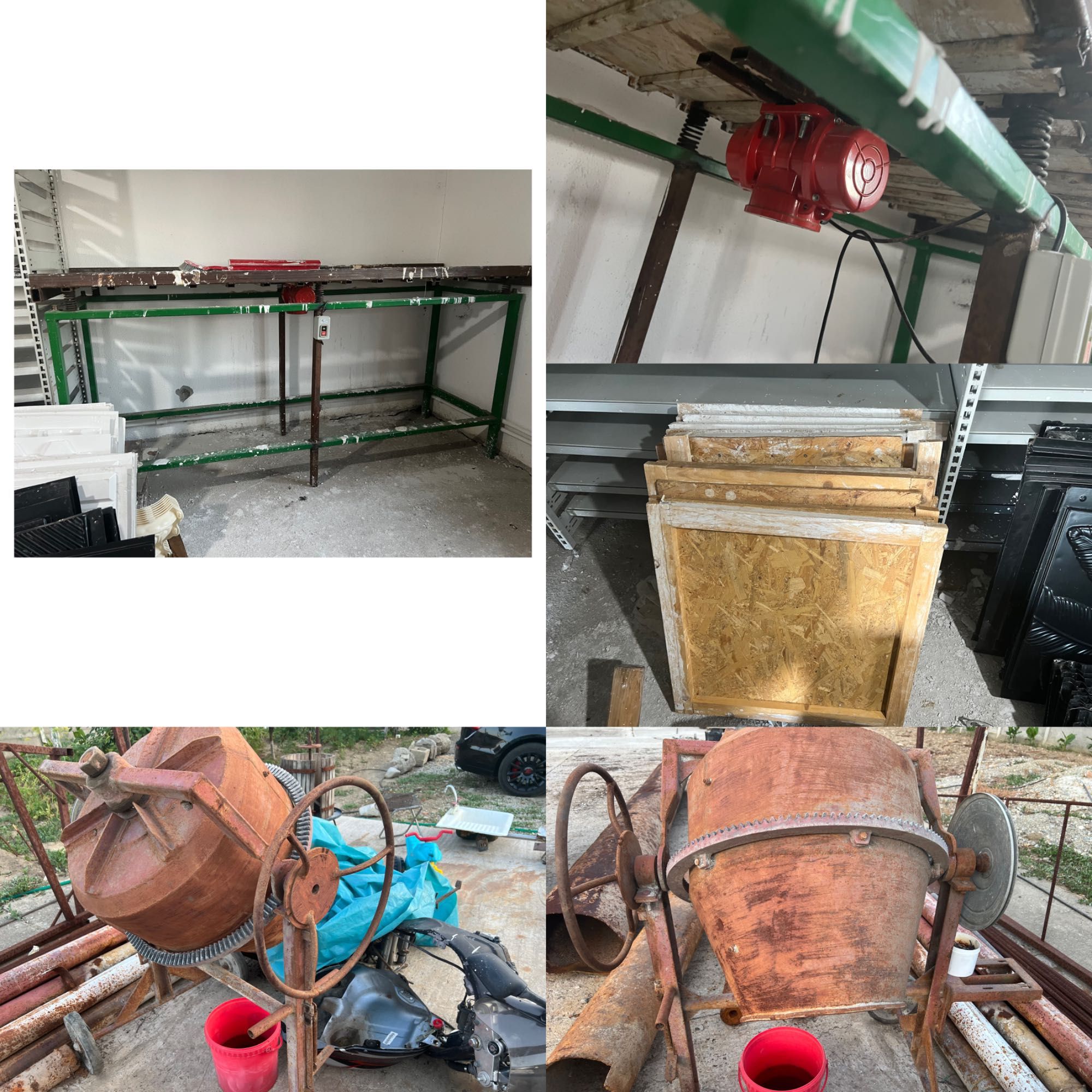 Matrițe plăci decorative,masă vibrantă ,rafturi metalice,betoniera