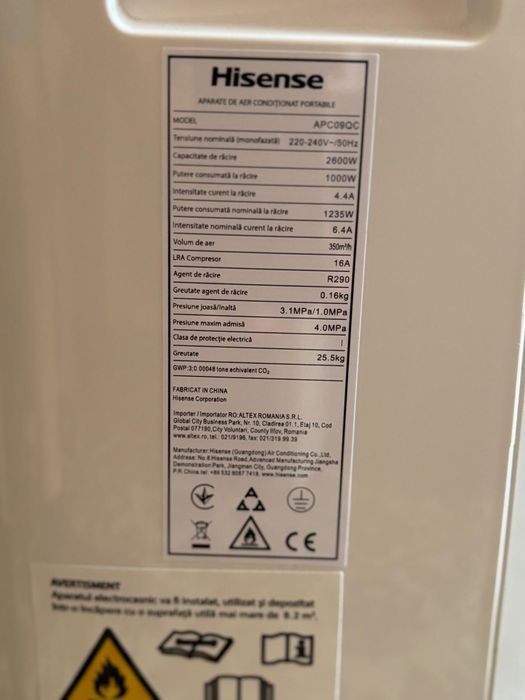 Vand aparat  aer conditionat portabil Hisense,