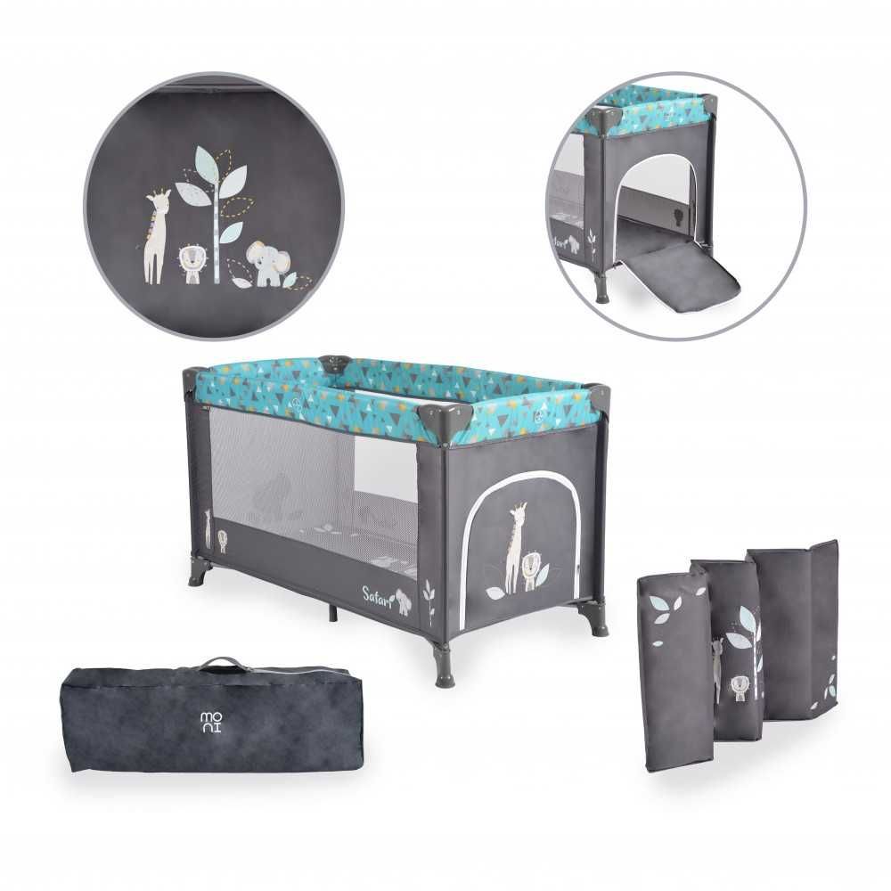 Patut pliabil pentru copii Moni Safari Turquoise