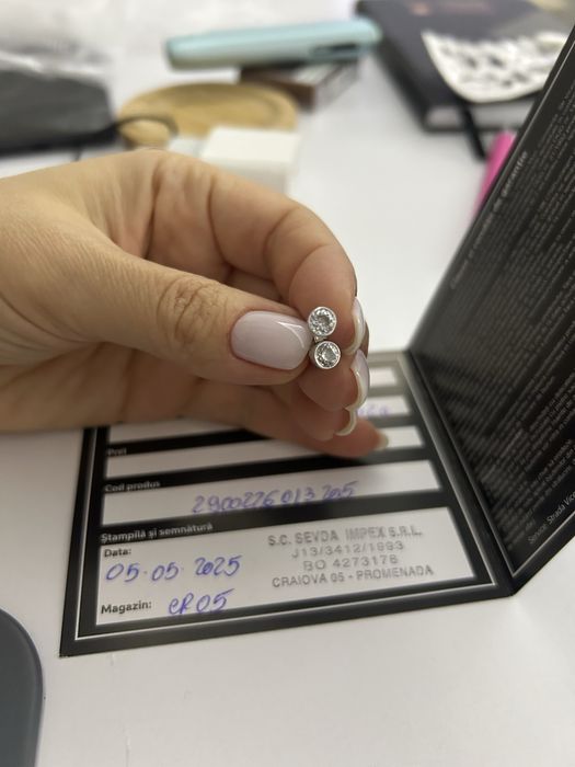 Cercei noi din aur alb 14k