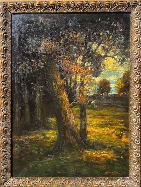 "Femeie in padure" Superb tablou semnat ulei pastos/panza, 70x50cm+ram