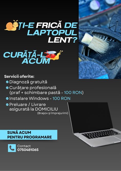 Laptop Lent? Curățare, Instalare Windows -Brașov