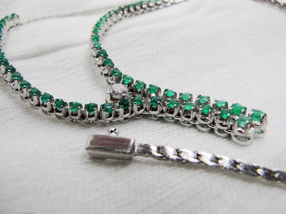 Colier Lantisor Aur 18K Cu Granat Tsavorit Si Diamant Unicat