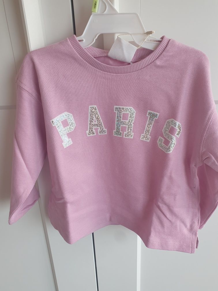 Bluza roz fete cu inscriptie cu sclipici Paris