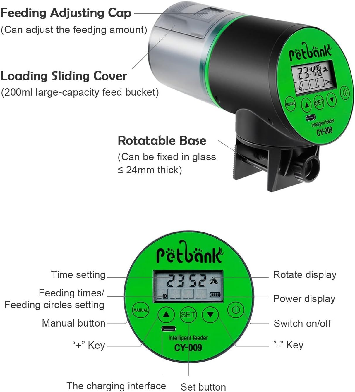 Автоматична хранилка за риби Petbank, акумулаторна с USB C