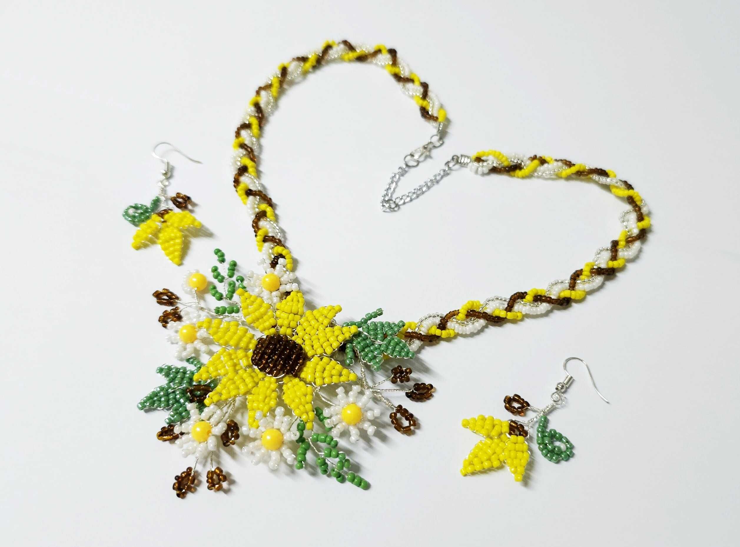 Set galben Floarea soarelui si musetel, colier cercei, handmade unicat
