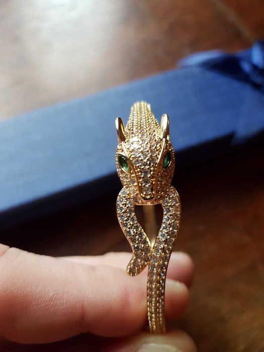 Bratara eleganta femei placata AUR 18k cu pietre model pisica