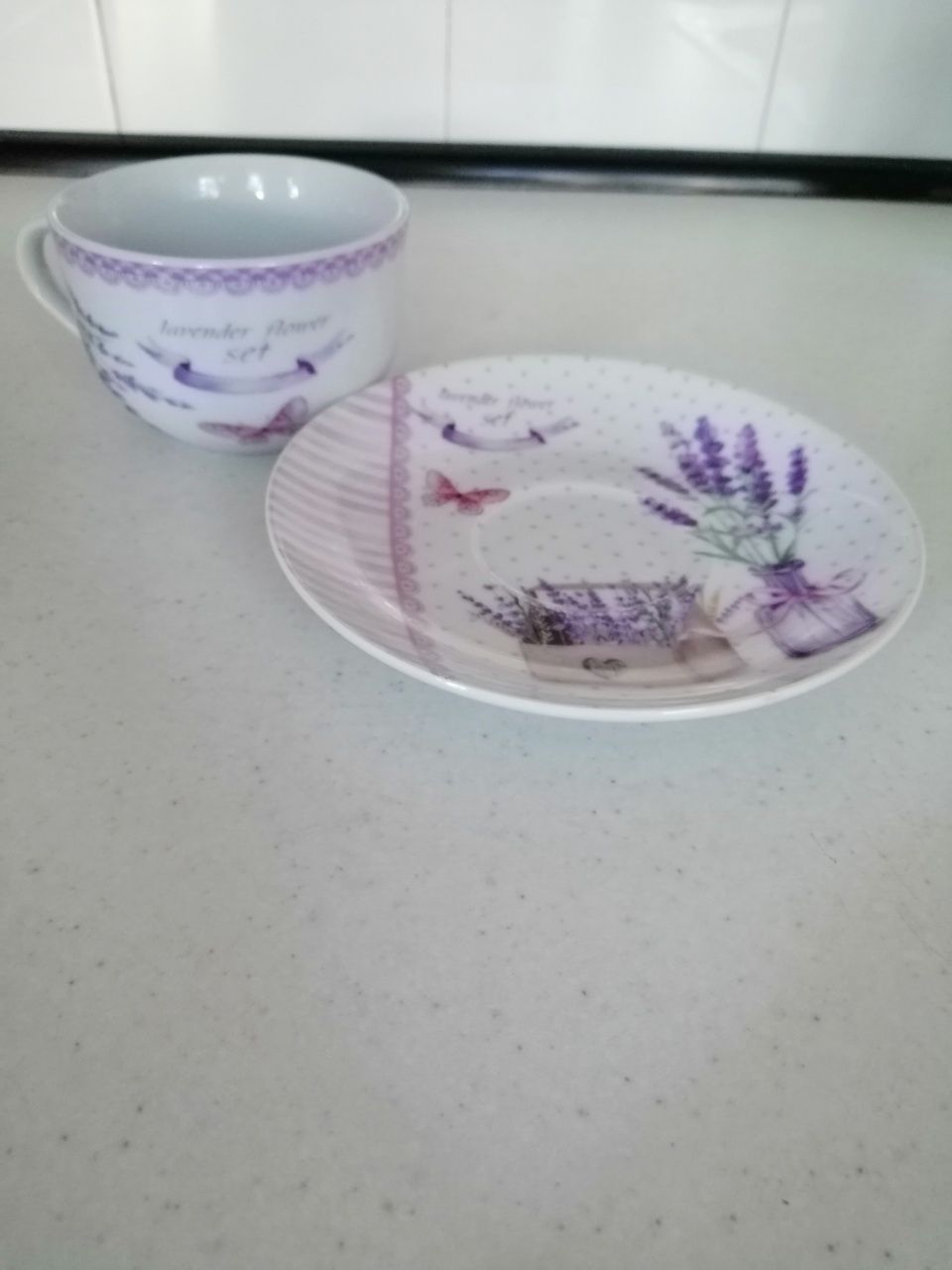 Комплект Чаша и чинийка "Лавандулов цвят"