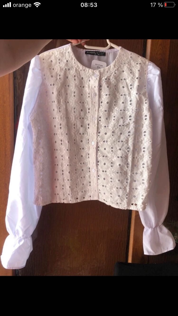 Cămașă albă cu broderie și mâneci clopot s noua