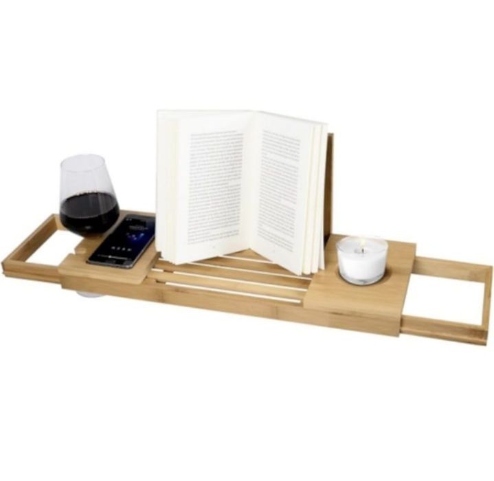 Tava-masa masuta de baie - cada din bambus,raft de depozitare,Sigilat