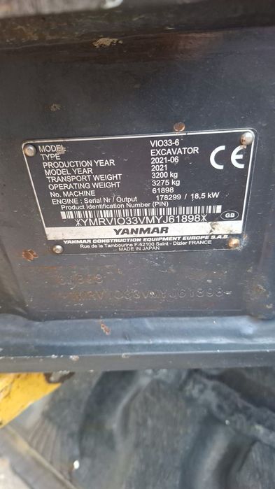 Miniexcavator  Yanmar VIO33 , an 2021, zero tail swing, ,2200 ore