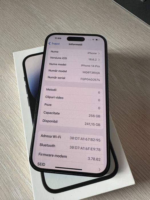 Vand Iphone 14 Pro 256 Gb black impecabil cu factura
