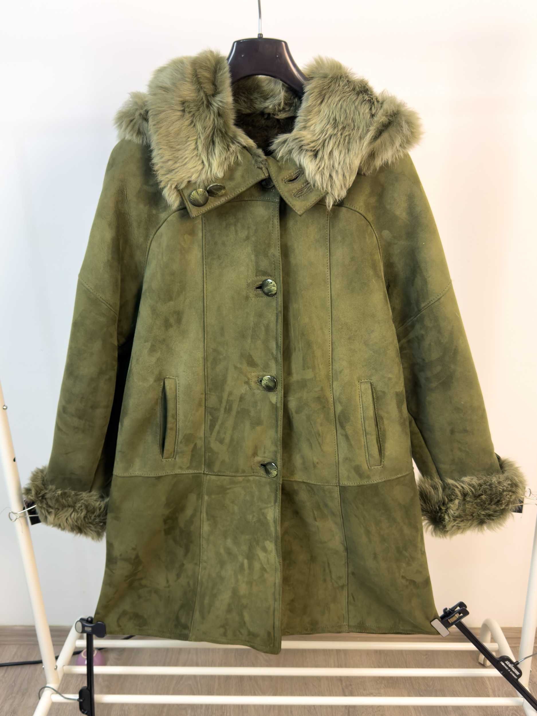 Palton de blana naturala, verde / DAMA / marime 42