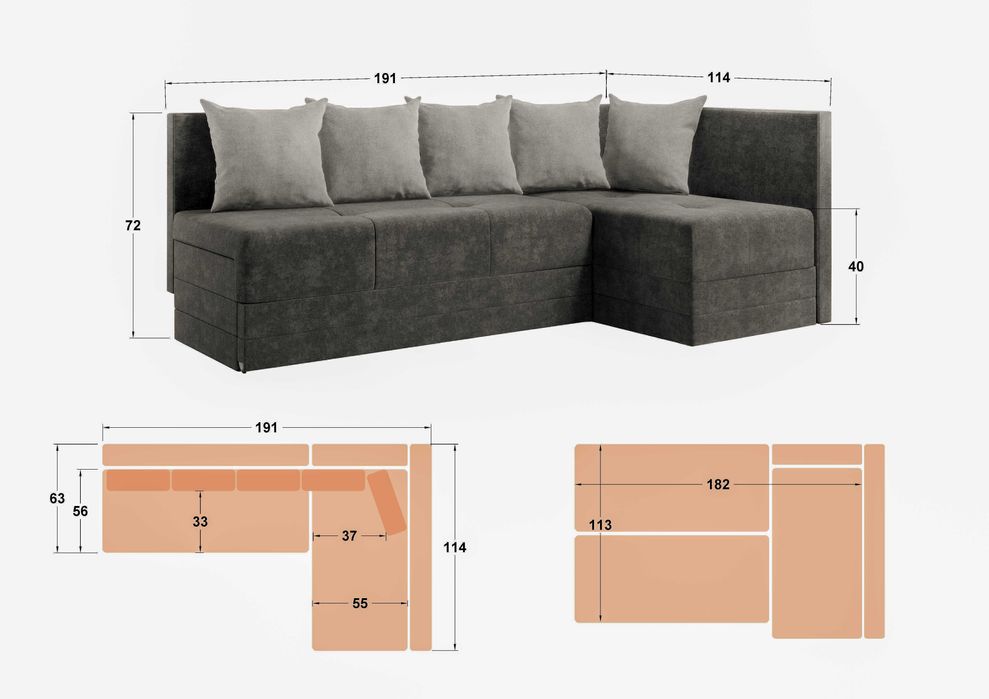 Разтегателен ъглов диван