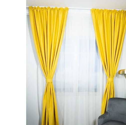 Set 2 draperii galbene 140X245 blackout cu traversa pat, noi la tipla
