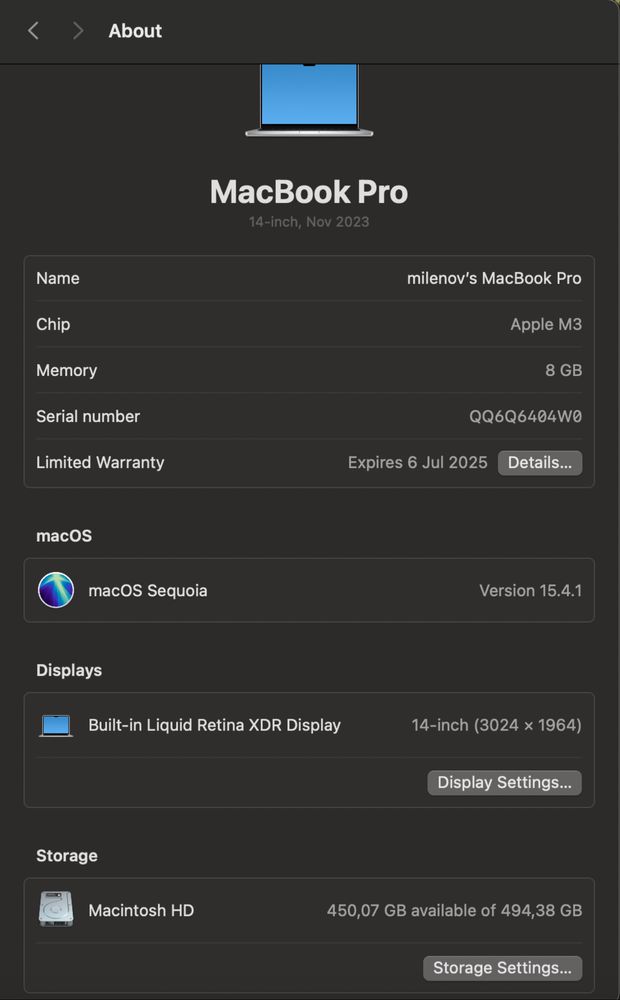MacBook Pro 14” M3 | 8GB RAM | 512GB SSD |