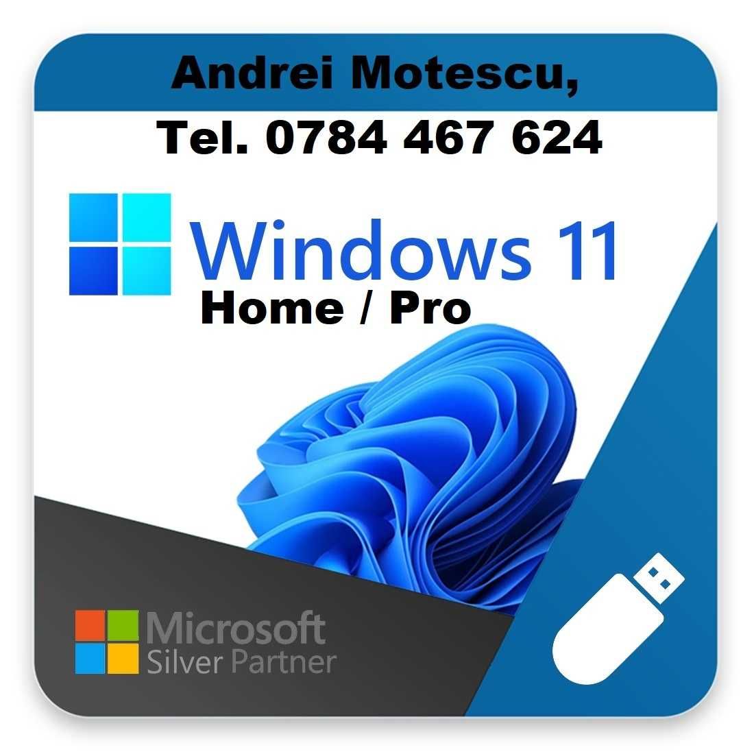 Windows 11 Home sau Pro 22H2, Stick USB bootabil, nou. Licență retail.