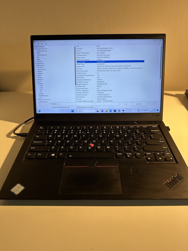 Laptop Lenovo ThinkPad X1 Carbon Gen 6 – i5, 8GB RAM, Windows 11 Pro
