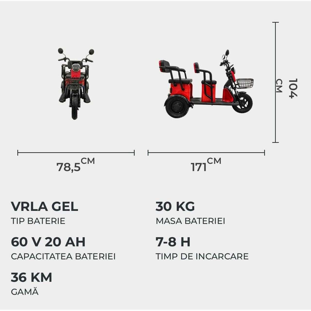 Tricicleta electrica Volta APM5, Motor 1000W, Rosu, fara permis