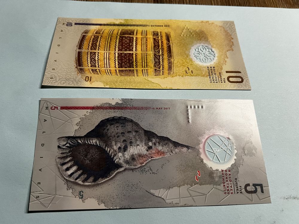 Lot 2 bancnote Maldive, polimer, UNC