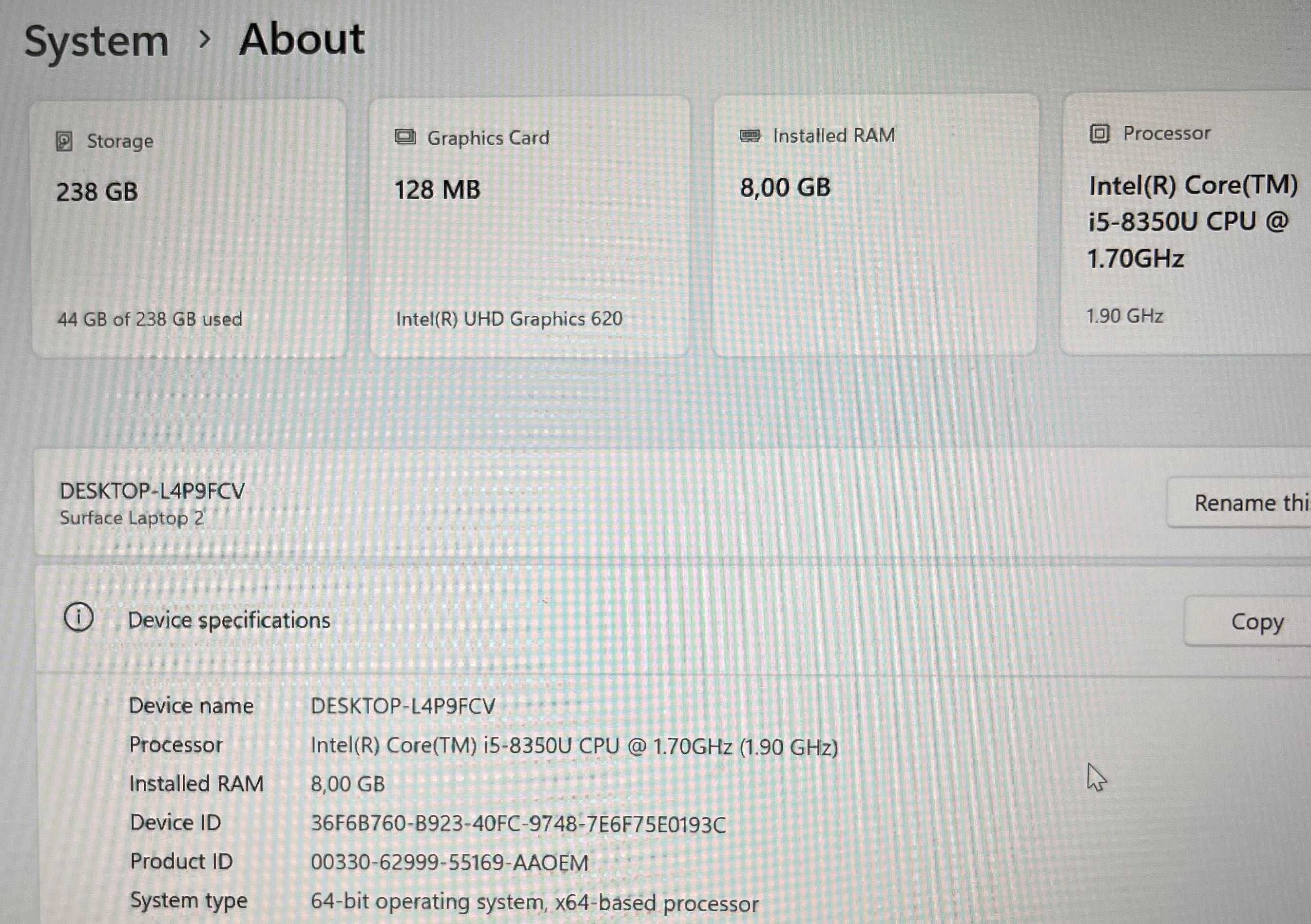 Microsoft laptop 2 i5-8350u 8gb 256gb 13.5" 2256x1504