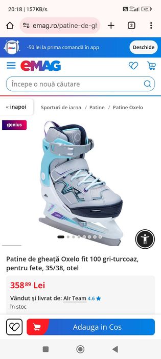 Vand Patine de dama Oxelo gri-turcoaz 35/38, otel NOI