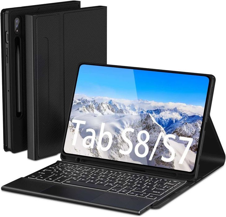 Husa Doohoeek, pentru Galaxy Tab S8/S7, tastatura Bluetooth, negru
